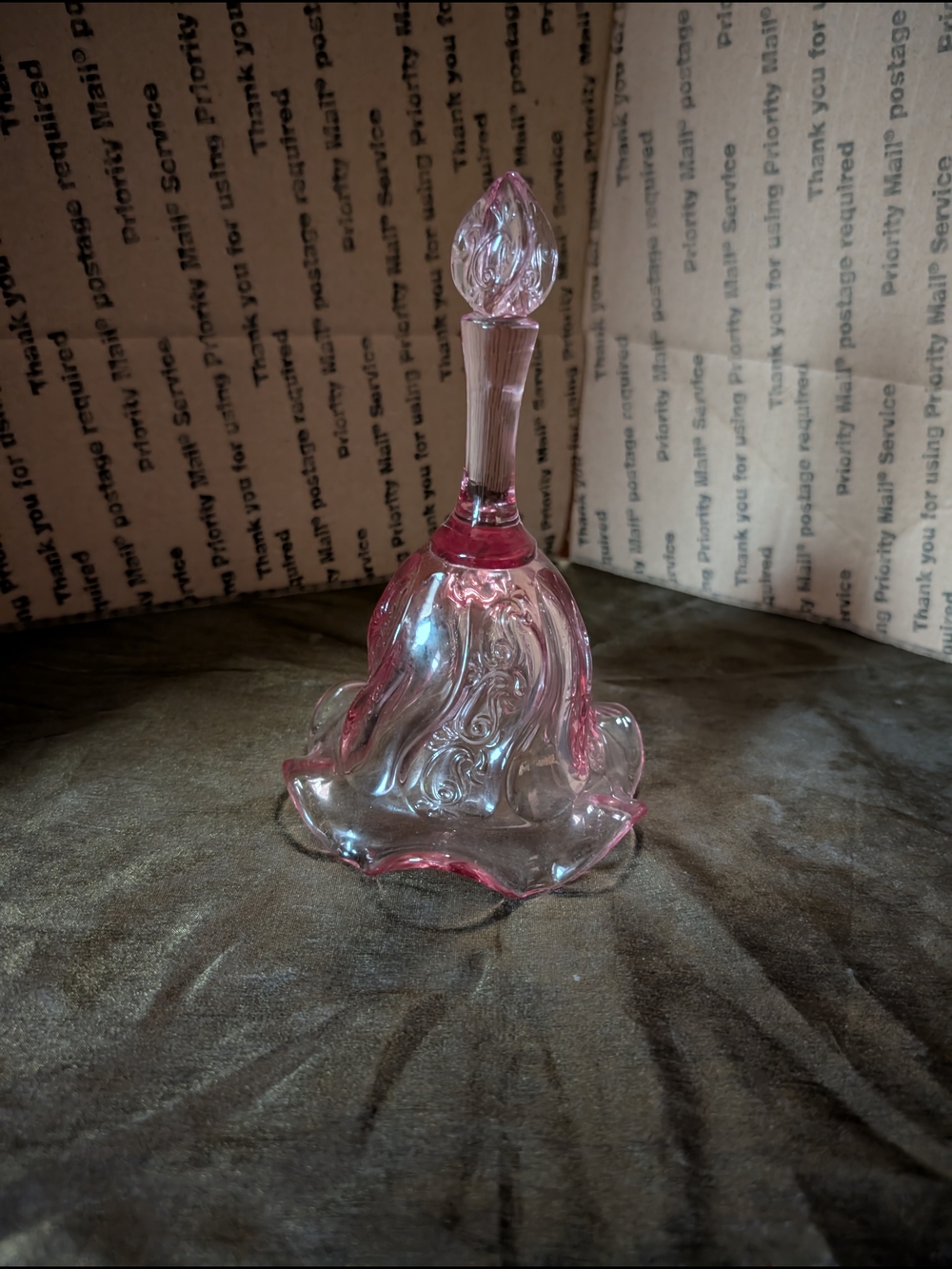 Pink Glass Decorative Bell with Swirled Detail - Picture 3 of 3